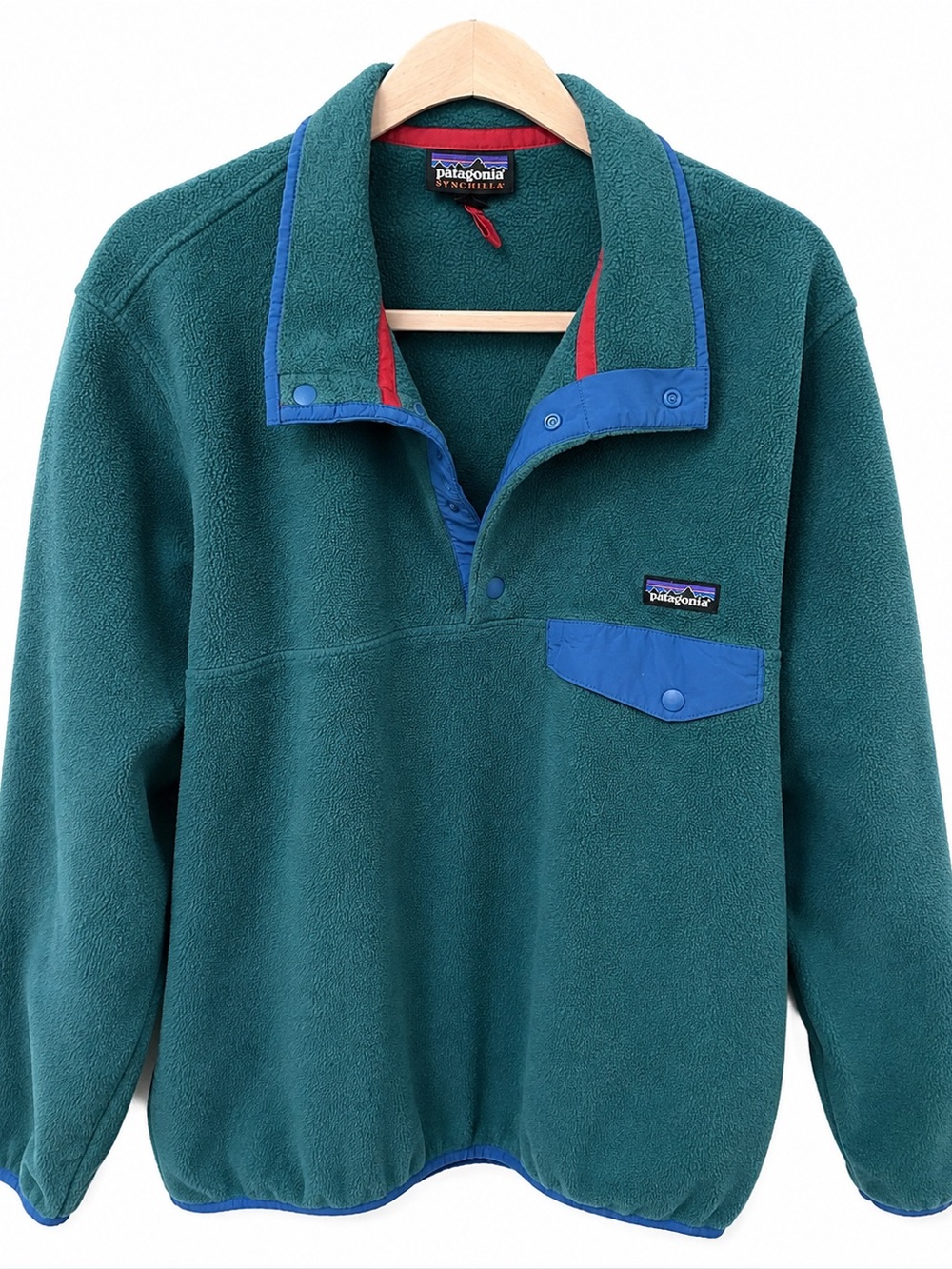 Vintage Patagonia Synchilla Snap-T Fleece Pullover Teal Blue Red